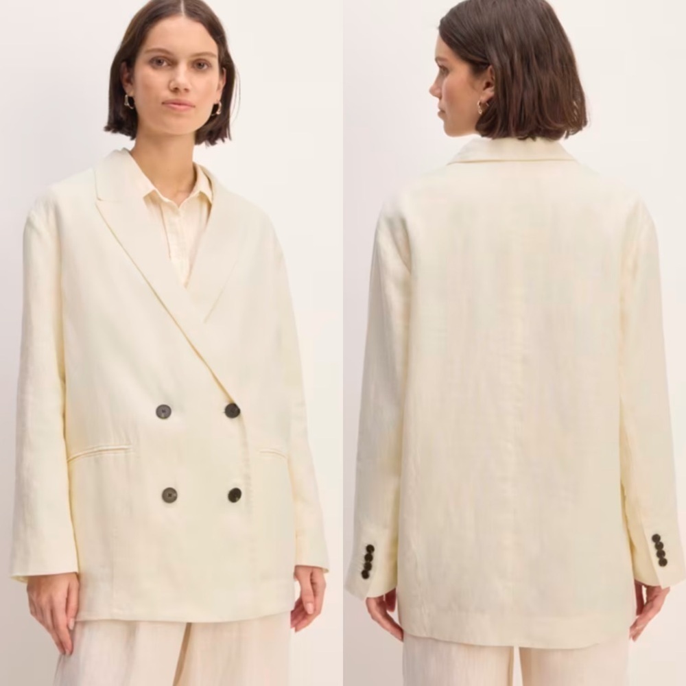 NWT Everlane The Linen Double Breasted Blazer in Bone White/Cream